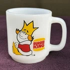 RARE! Vtg 1970s Burger King Crown Restaurant Glasbake Fire-King Advertising Mug