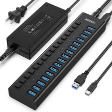 AGEEN 16-Port USB 3.2 Gen 2 Hub, 10Gbps High-Speed Aluminum Powered Hub with ...