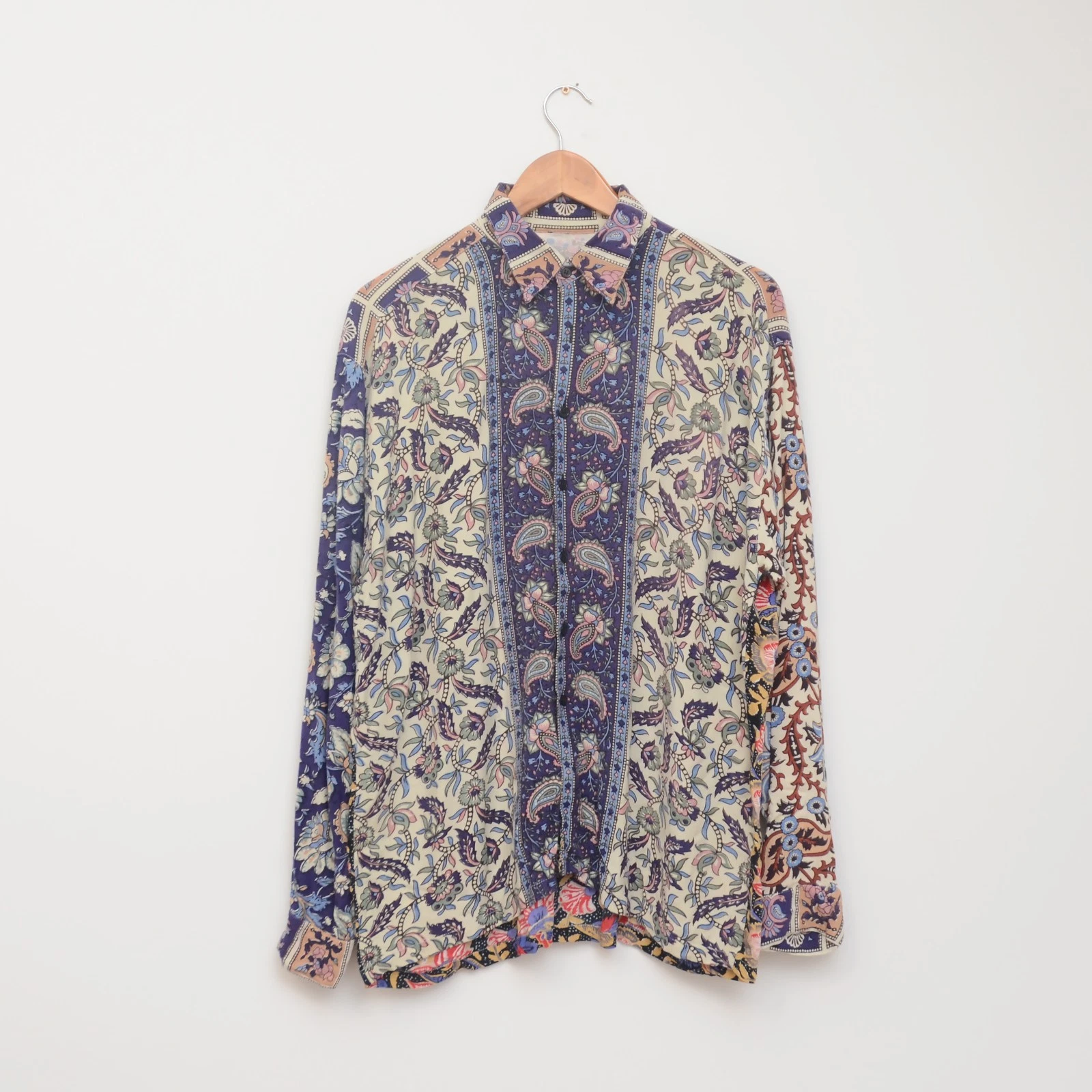 Stop Ou Encore Shirt Men’s L 100% Viscose Multicolor Paisley Floral Boho Vintage
