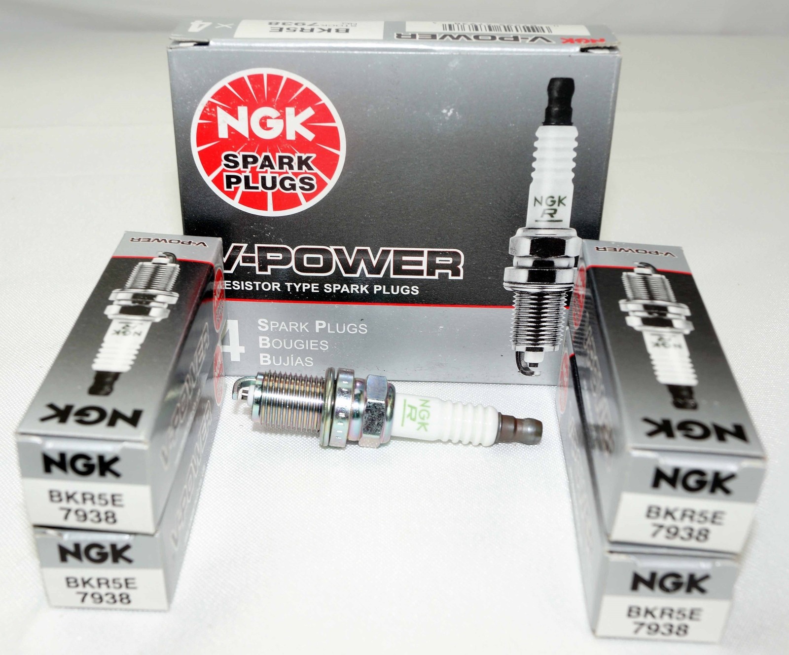 Pack of 4 Genuine NGK 7938 V-Power Spark Plugs BKR5E