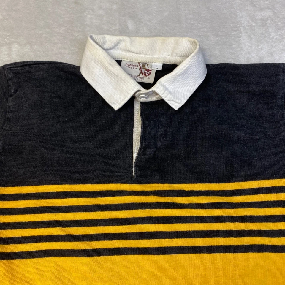 Camisa de Rugby Informal Peerless De Colección Para Hombres L Manga Larga Negra Amarilla Rayas Foto 2 de 4