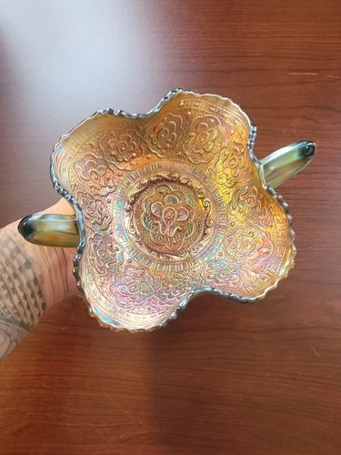 Pretty & Scarce Aqua Fenton Carnival Glass Persian Medallion Pattern Bonbon