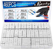 460PCS Non Insulated Butt Connectors Kit, Butt Splice Connectors, 24-8 Gauge Un