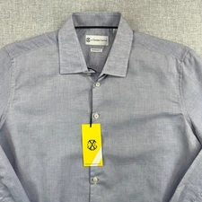 CXL Christian Lacroix Linen Cotton Dress Shirt Men L Light Blue Herringbone NEW
