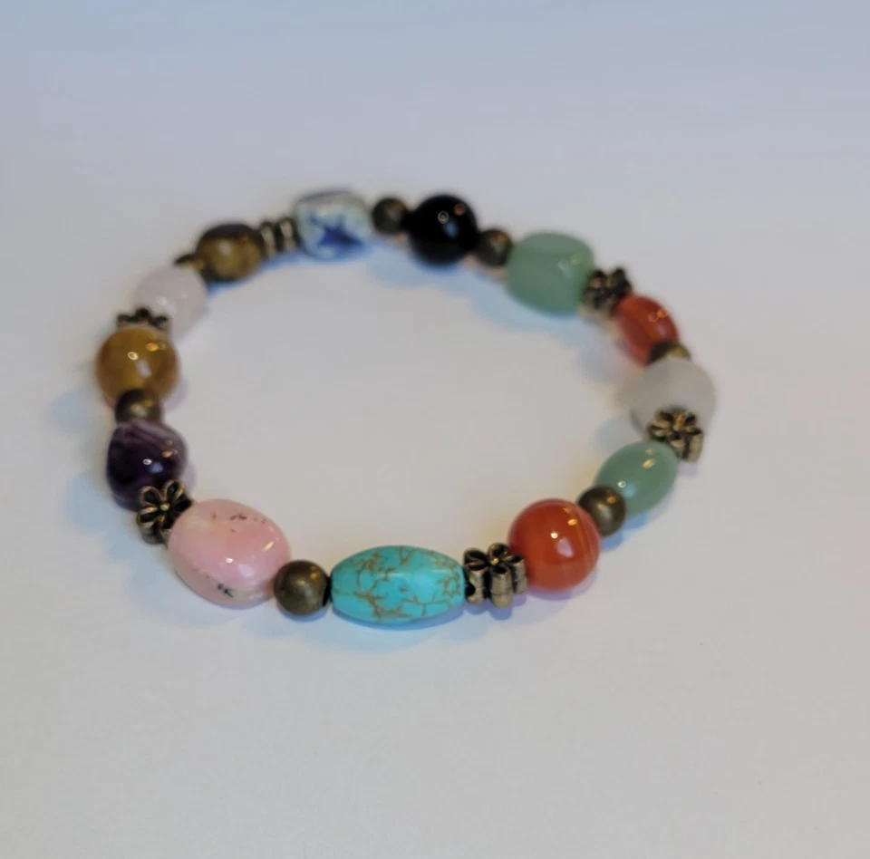 Amethyst Chalcedony Sodalite Agate Tigers Eye Gemstone Stretch Bracelet 7.5 Inch - Image 2 of 4