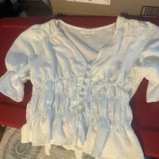 White Peplum Top Ruffles Size Small Women Tips