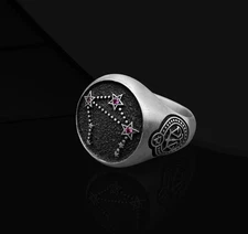 Libra Constellation Zodiac Ring 925 Sterling Silver Oxidized Ring Duty Free
