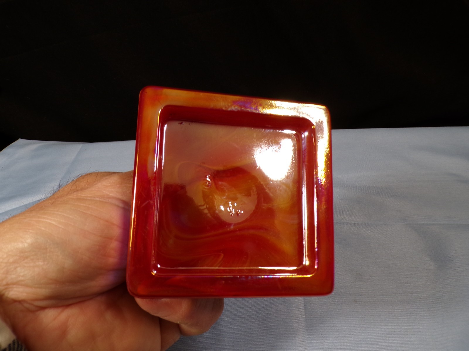 Westmoreland Summit Orange Carnival Slag Glass Bird Butterfly Branch Base GLOWS