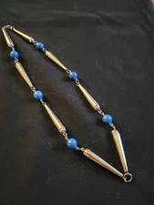 Vintage Silver With Blue Beads Stylish Unique Necklace Estate Find Jewelry