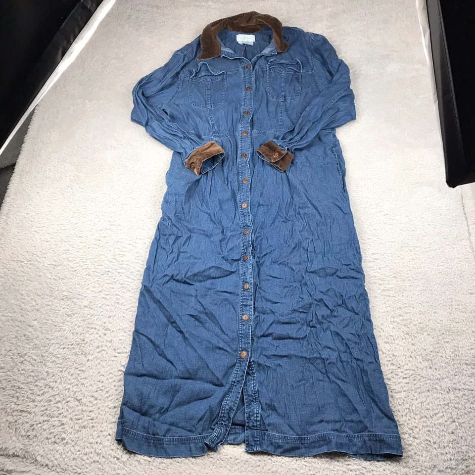 J Jill Maxi Shirt Dress Womens XL Blue Denim Button Long Sleeve Stretch Vintage - Image 2 of 4
