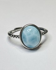 925 Sterling Silver Natural Blue Larimar Pectolite Beaded Band Ring