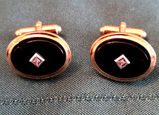 Vintage Anson 12K GF Black Onyx Diamond Cufflinks Classic Style