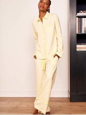 La Ligne bonne nuit luxury cotton butter Yellow Pajama Set with Yellow Trim