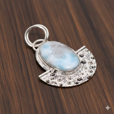 Larimar Gemstone Oval Vintage Style Handmade Jewelry Pendant 2.2'' AAP-800