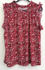 Notations Peasant Knit Tank Top Blouse Shirt Boho Floral Red White Plus Size 1X