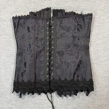 Frederick's of Hollywood Corset Women 34 Black Brocade Floral Lace Up Burlesque