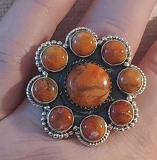 New Sterling Silver Adjustable Flower Ring in Sponge Coral