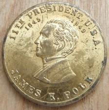 RARE, ANTIQUE GILT MEDAL  MARKING THE PRESIDENCY OF JAMES POLK 1845-49 - WORN