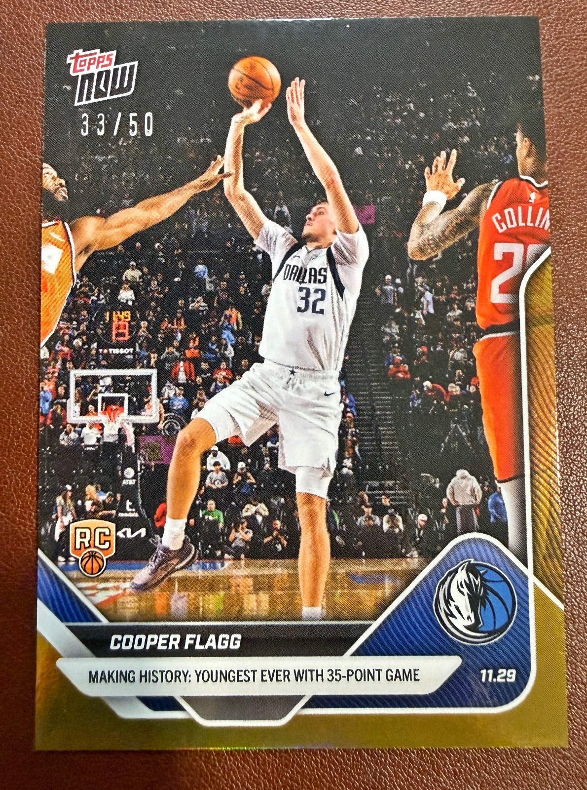 2025 Topps Now GOLD PARALLEL Cooper Flagg RC ROOKIE #67 #D 33/50 GOLD SSP RARE