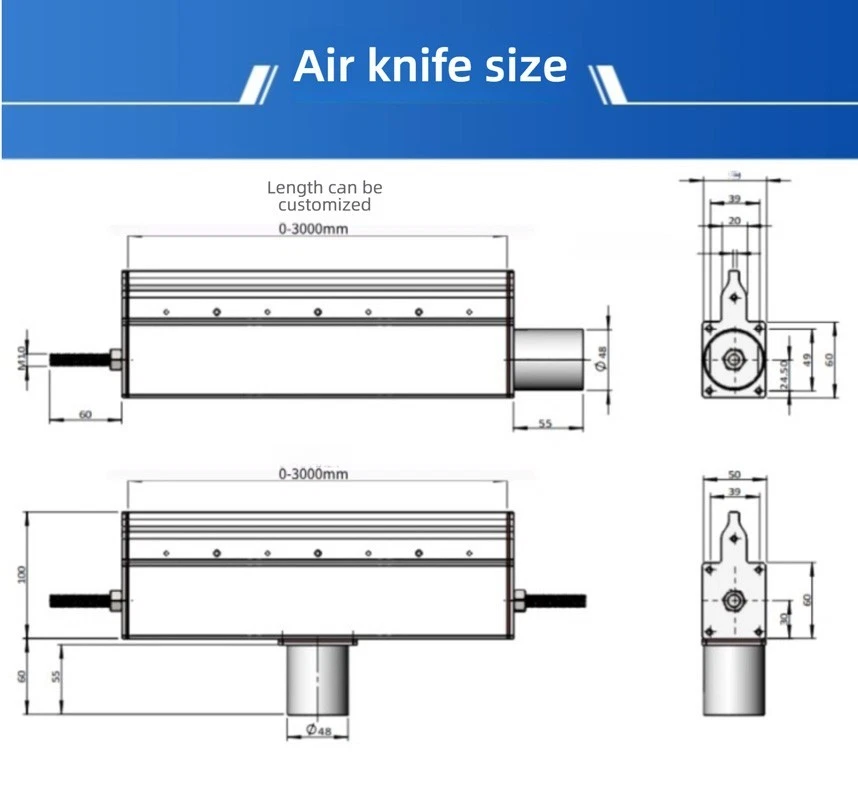 Industrial Blower-Powered Air/Wind Knife Aluminum 150-3000mm Conveyor blow Tool - Image 3 of 4