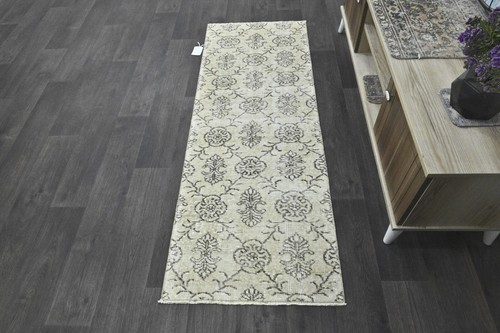 Vintage Turkish Runner Rug 2x5ft BEIGE Handmade Anatolian Oushak Hallway Wool