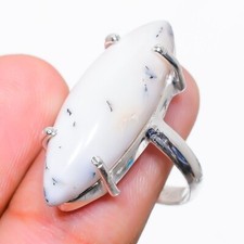 Natural Dendritic Agate Gemstone 925 Sterling Silver Jewelry Ring Size 6 US 