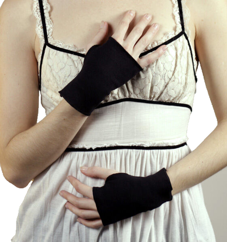 Guantes sin dedos de algodón negro cortados agujeros para fumar mensajes de texto ciclismo cálido - Imagen 2 de 2