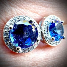 Blue Sapphire lab-created Stud Earrings Sterling Silver 925 Stud Earrings Topaz