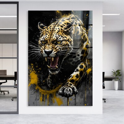   LUXUS GOLDEN LEOPARD TIER, WANDBILD KUNSTDRUCK LEINWAND, ACRYLGLAS POSTER DEKO