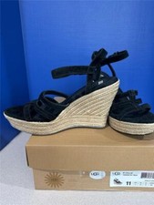 Sandalias UGG para mujer Callia plataforma cuña cuero negro con tiras 11 nuevas en caja