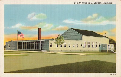USO Club De Ridder Louisiana LA Linen c1940s Postcard