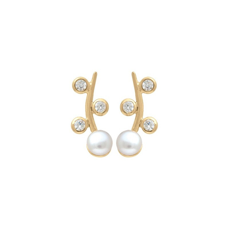 Boucles d'oreilles perle et zirconium plaqué or pour vos soirées