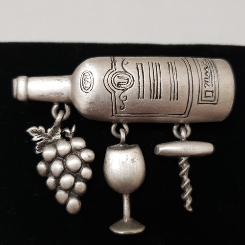 JJ Jonette Weinflasche Brosche Glas Trauben Charms Silber Zinnnadel ist lose
