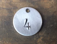 Number 4 Tag Aluminum Metal Tag Numbered Keychain Stamped Token Tag Check
