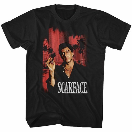 T-Shirt Scarface Rot Stadtbild Schwarz Erwachsene - Bild 1 von 2