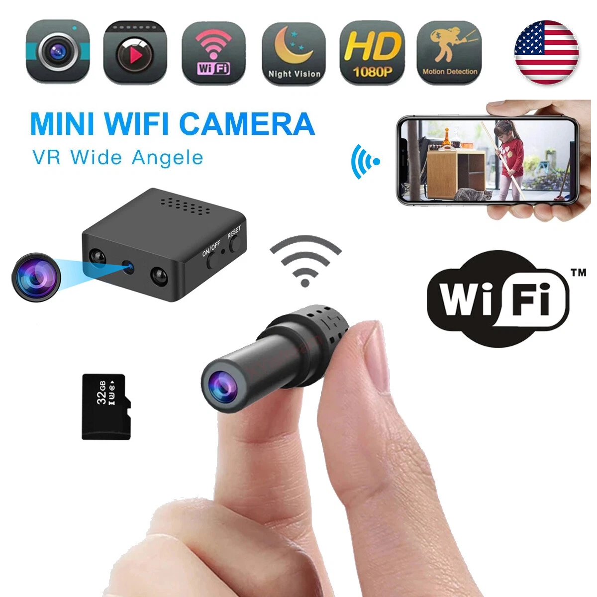  Wireless Camera Mini Hidden Spy Camera Portable Small Nanny Cam  Features with Body Pet HD 1080P Camera, Night Vision and Motion Detection  for Home Outdoor Office. : Electronics