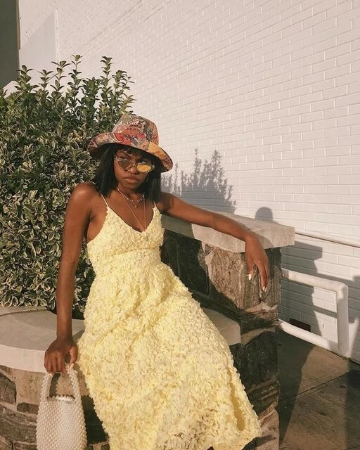 Light yellow cheap floral dress