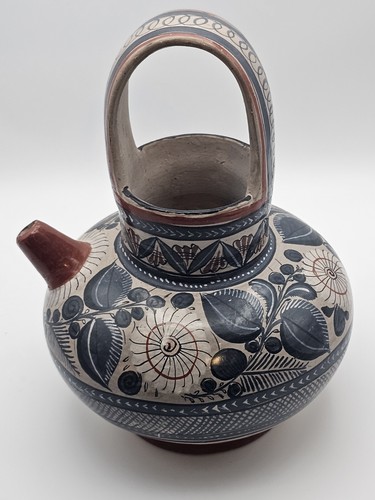 ANTIKER Vintage handbemalter mexikanischer Tonala Keramik Krug Künstler signiert - Bild 2 von 5
