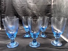 Vintage Libbey Glasses Set Of 6 Blue Swirl Wine Water Goblets Iced Tea MCM
