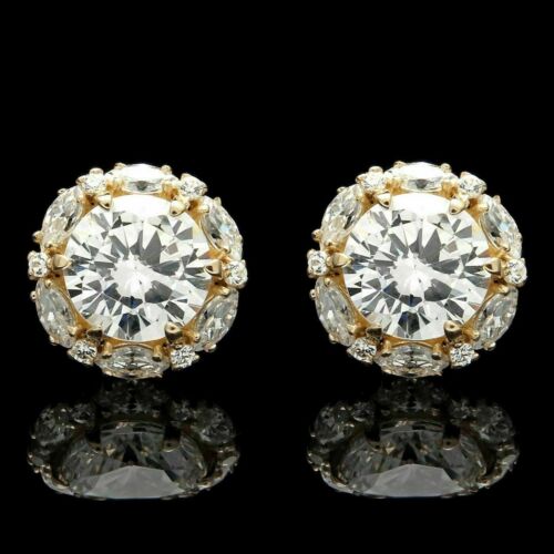 2Ct Lab Created Round Cut Diamond Halo Stud Earrings 14k Yellow Gold Plated