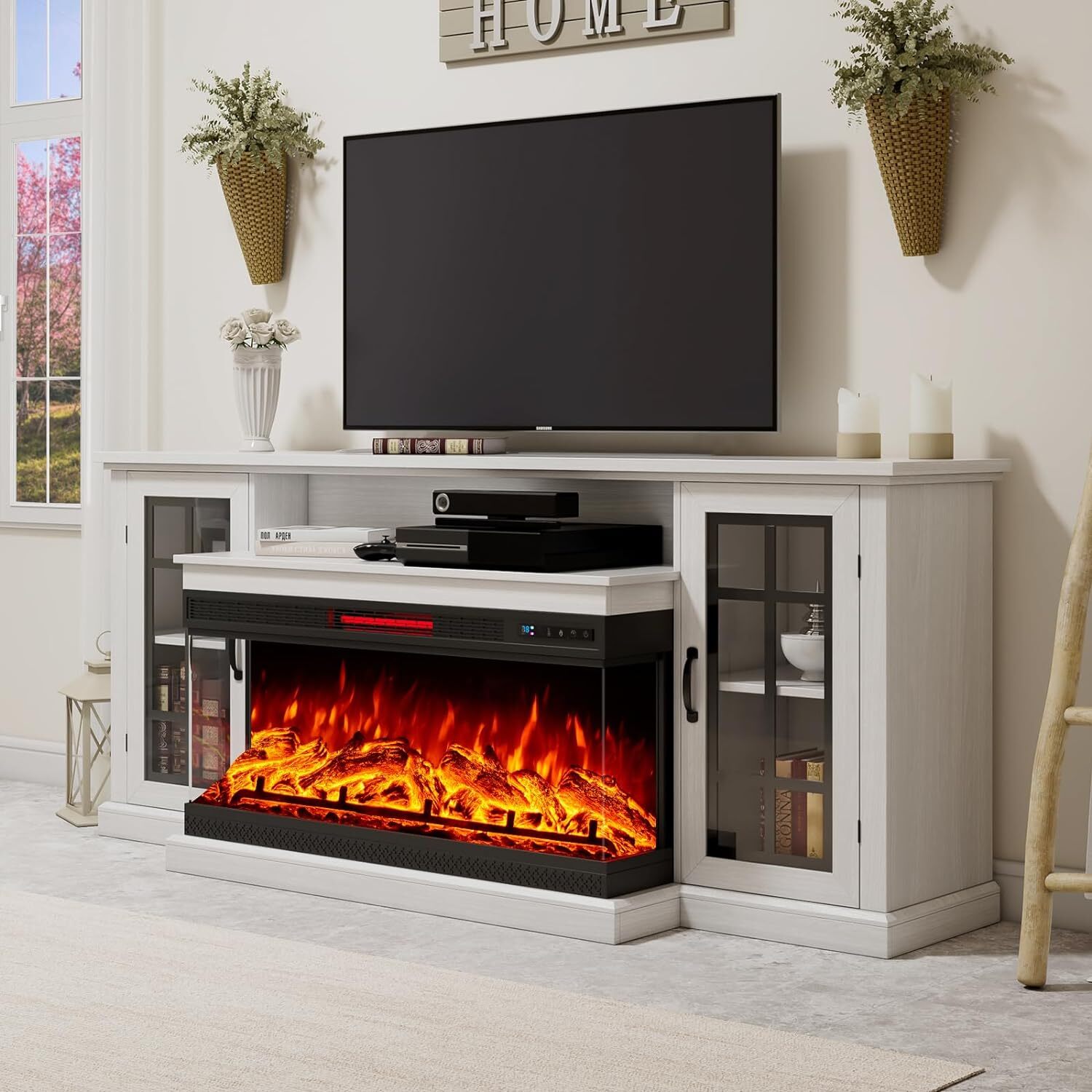 With 3-sided Glass Electric Fireplace, Media Entertainmen