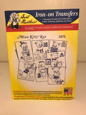 Aunt Martha's 3875 Miss Kitty Kat Dish Towel Motifs Embroidery Transfer Pattern