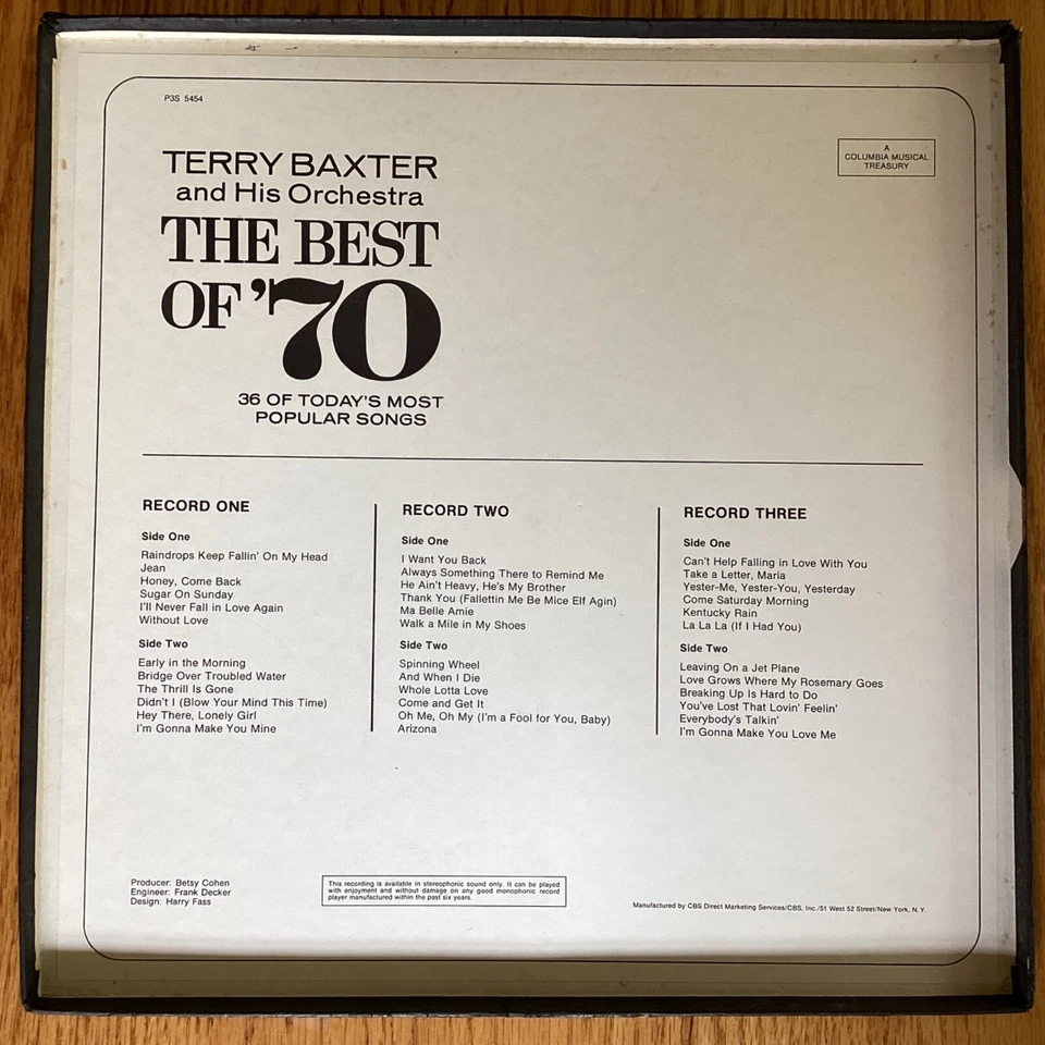 Terry Baxter and His Orchestra “The Best of ‘70, 36 Songs” 33 1/3 rpm 3-LP set - Image 3 of 4