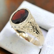 Garnet Gemstone With 14K Solid Yellow Gold Ring For Men's AL756