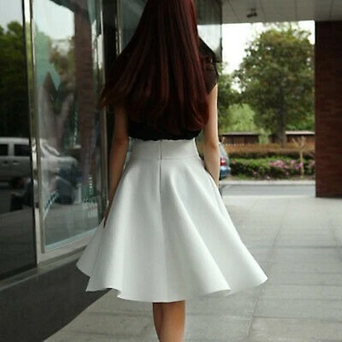 Skirt High Waisted Skirts Womens White Knee Length Bottoms Pleated Skirt - Picture 11 of 30