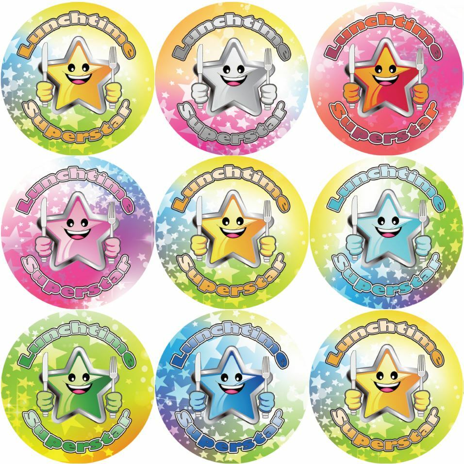 144 Lunchtime Superstar 30mm Children's Reward Stickers for Teachers and Parents