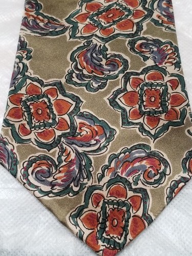 Christian Dior Monsieur Silk Floral Olive Green Neck Tie Made In Italy - Picture 6 of 6