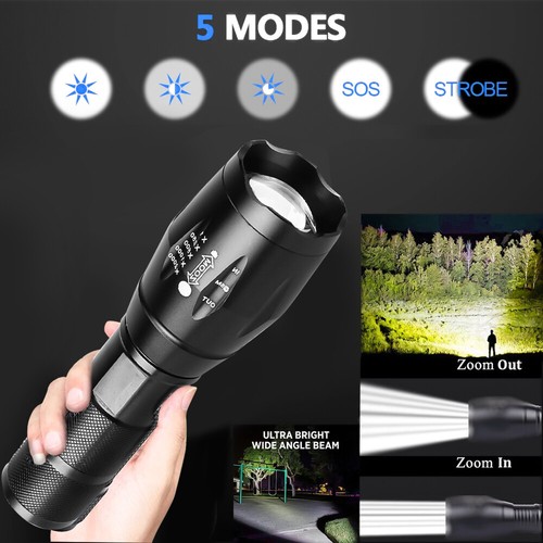 Super-Bright 90000LM LED Tactical Flashlight Military 5 Modes Zoomable Torch USA - Picture 2 of 14