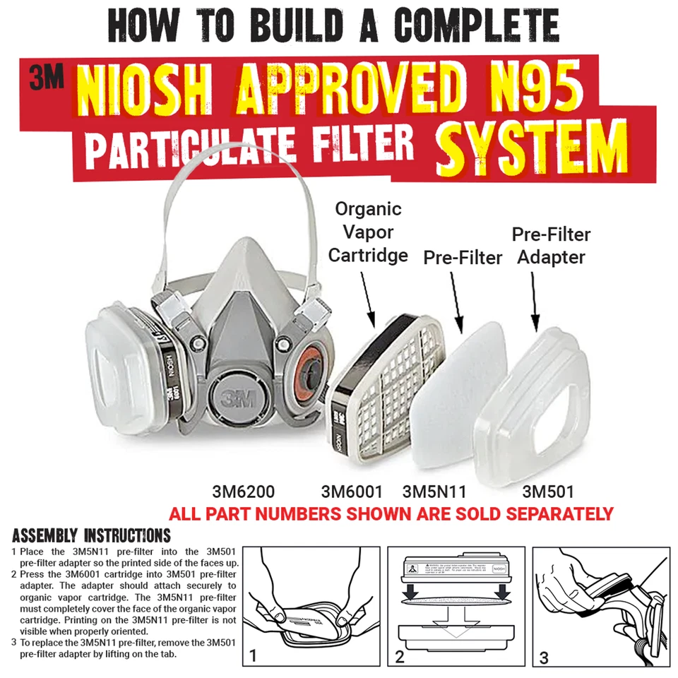 3M 7 IN 1 Reusable Half Face Respirator Facepiece Gas Mask Spraying Painting MED - Image 3 of 4