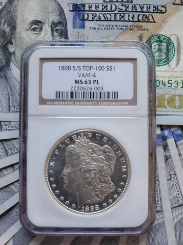 1898 S/S Morgan Silver Dollar MS 63 PL VAM4 NGC TOP 100! (POP 1)